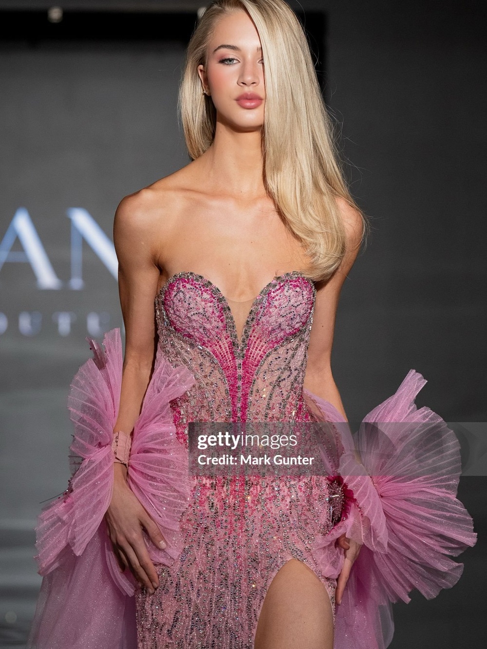 Custom Couture Crystal Pageant Gown – Blush Pink with Dramatic Organza Cape